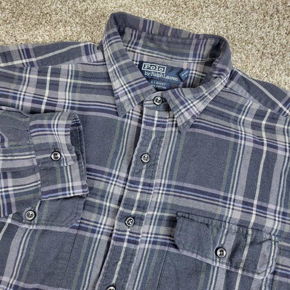 Polo Ralph Lauren GI Shirt Mens XL Gray Plaid Button Up Flannel Workshirt LS